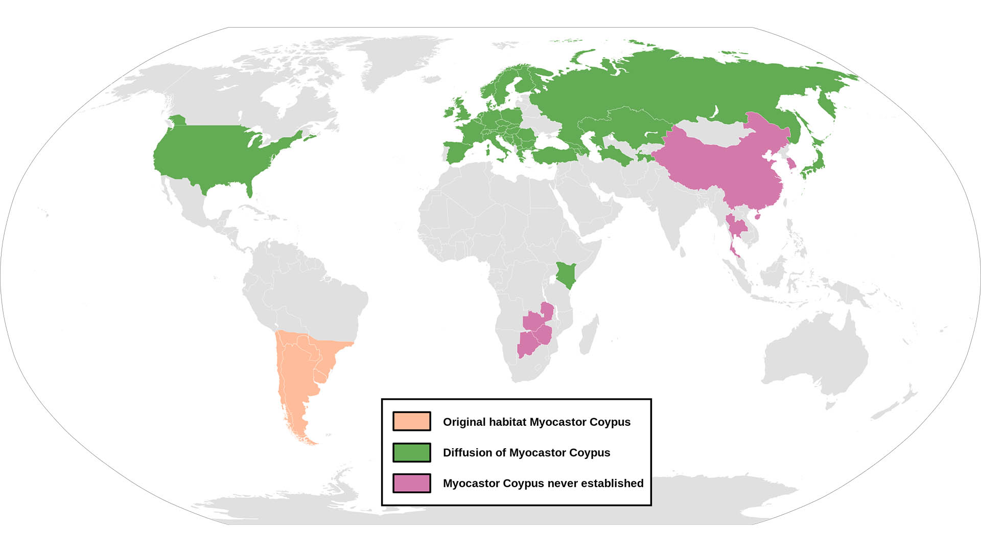 Originaria del Sudamerica, la nutria si  diffusa, a partire dal bacino del Po, in tutta Italia. Nel secondo dopoguerra divent di gran moda la pelliccia di castorino, altro nome della nutria, vennero quindi impiantati allevamenti intensivi in Europa, ma molti esemplari fuggirono o furono rilasciati dagli allevamenti e si insediarono nei fiumi italiani