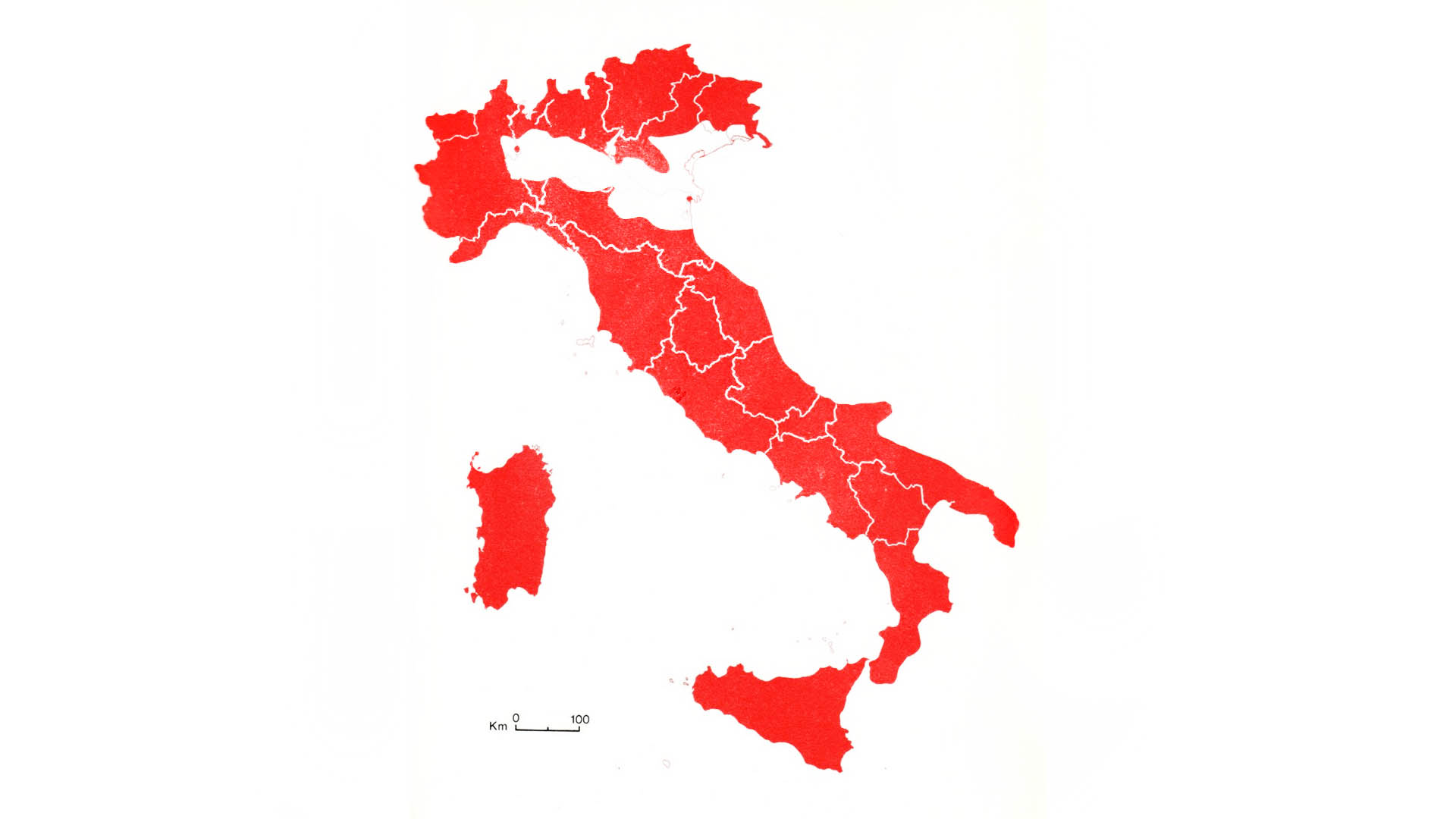 Da questa cartina si evince la situazione della distribuzione della volpe rossa in Italia nel 1981; si noti l’assenza in un’ampia area del Nord-Est e della Pianura Padana