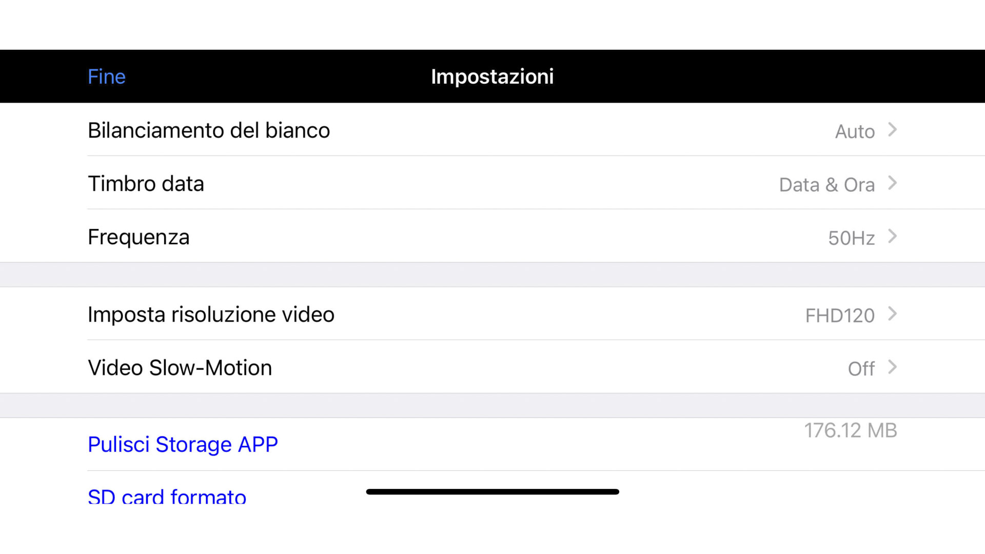 Il menu completo è accessibile solo mediante la app, condizione che suggerisce l'accoppiamento della Odra Cam Pro a uno strumento smart